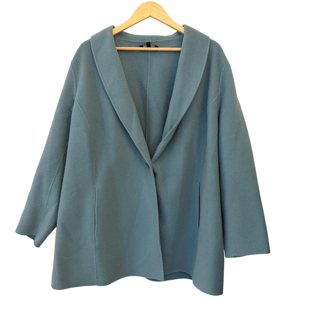 Talbots Wool Blend Shawl Collar Swing Coat Womens 18W Blue Teal Single Button